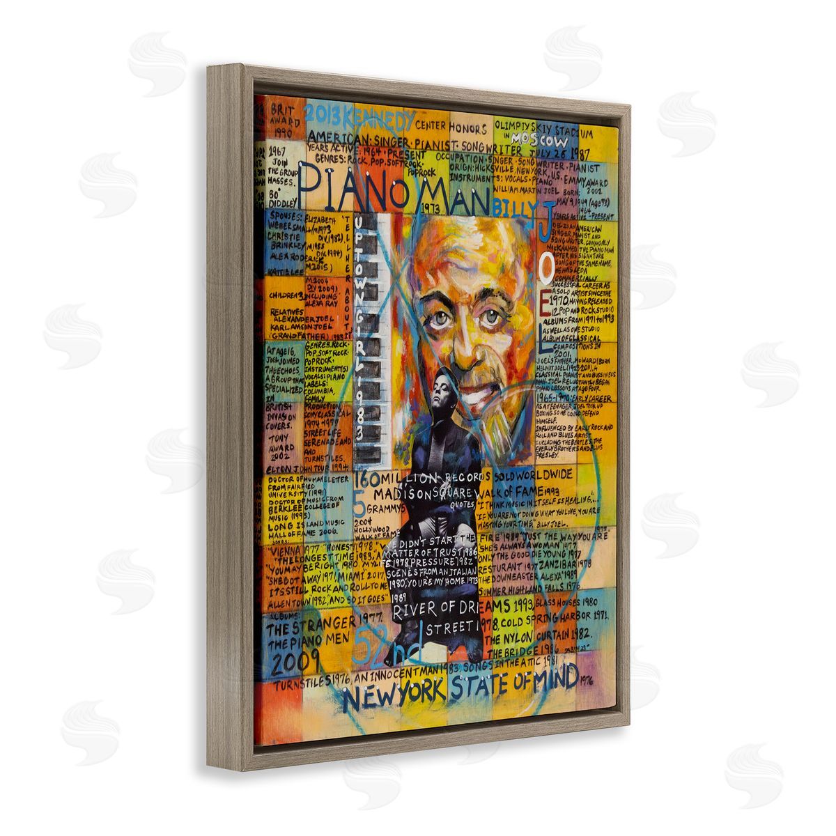 Sabin Billy Joel Collage Brown Floating Frame Canvas Wall Art Print