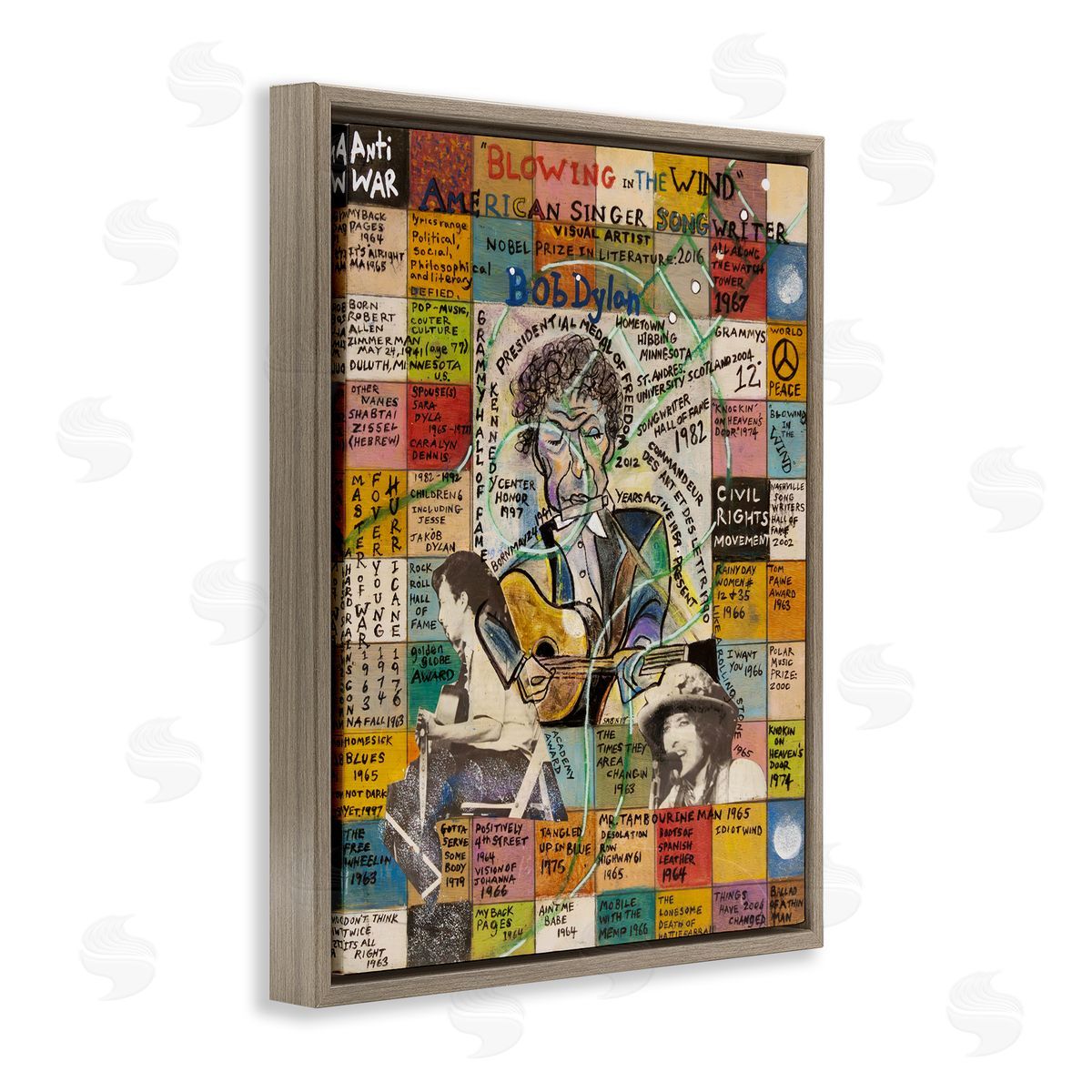 Sabin Bob Dylan Collage Brown Floating Frame Canvas Wall Art Print