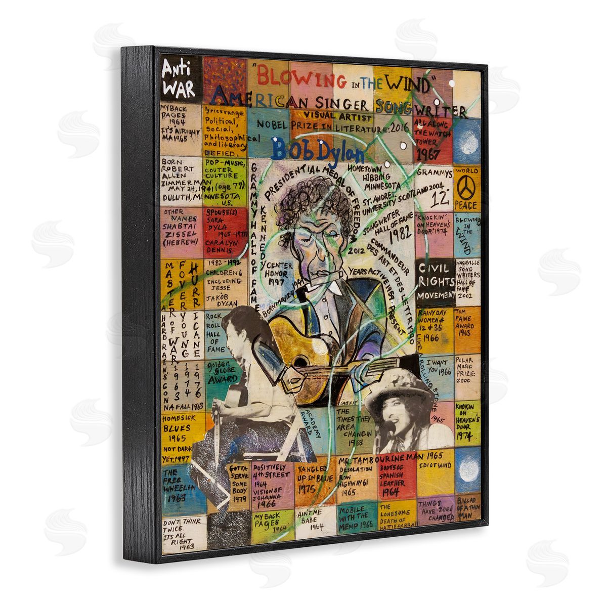 Sabin Bob Dylan Collage Black Framed Giclee Wall Art Print