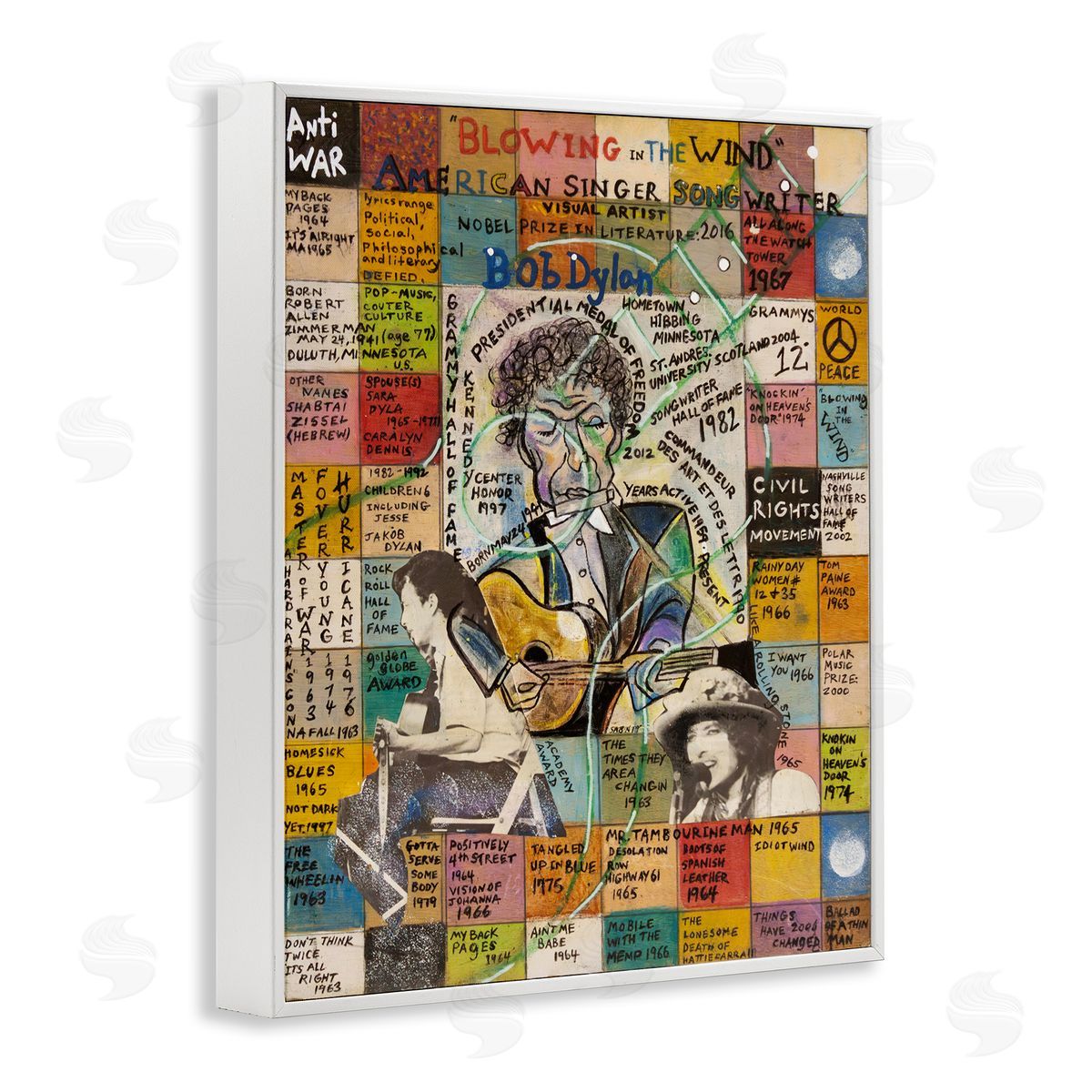 Sabin Bob Dylan Collage White Framed Giclee Wall Art Print