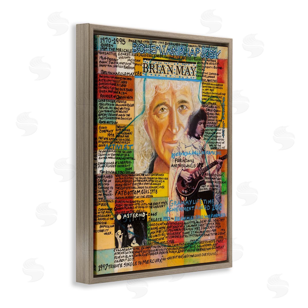 Sabin Brian May Collage Brown Floating Frame Canvas Wall Art Print