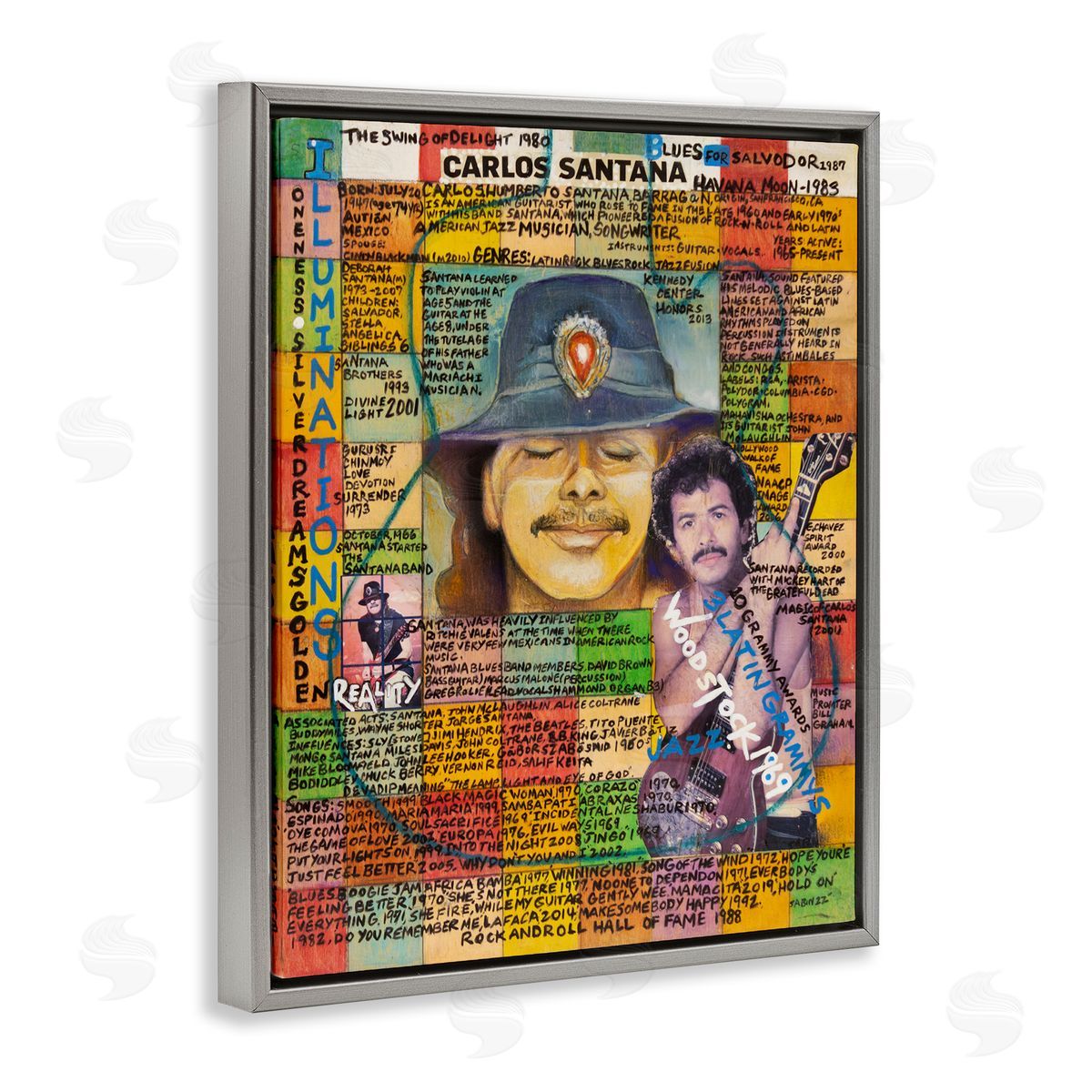 Sabin Carlos Santana Collage Gray Floating Frame Canvas Wall Art Print