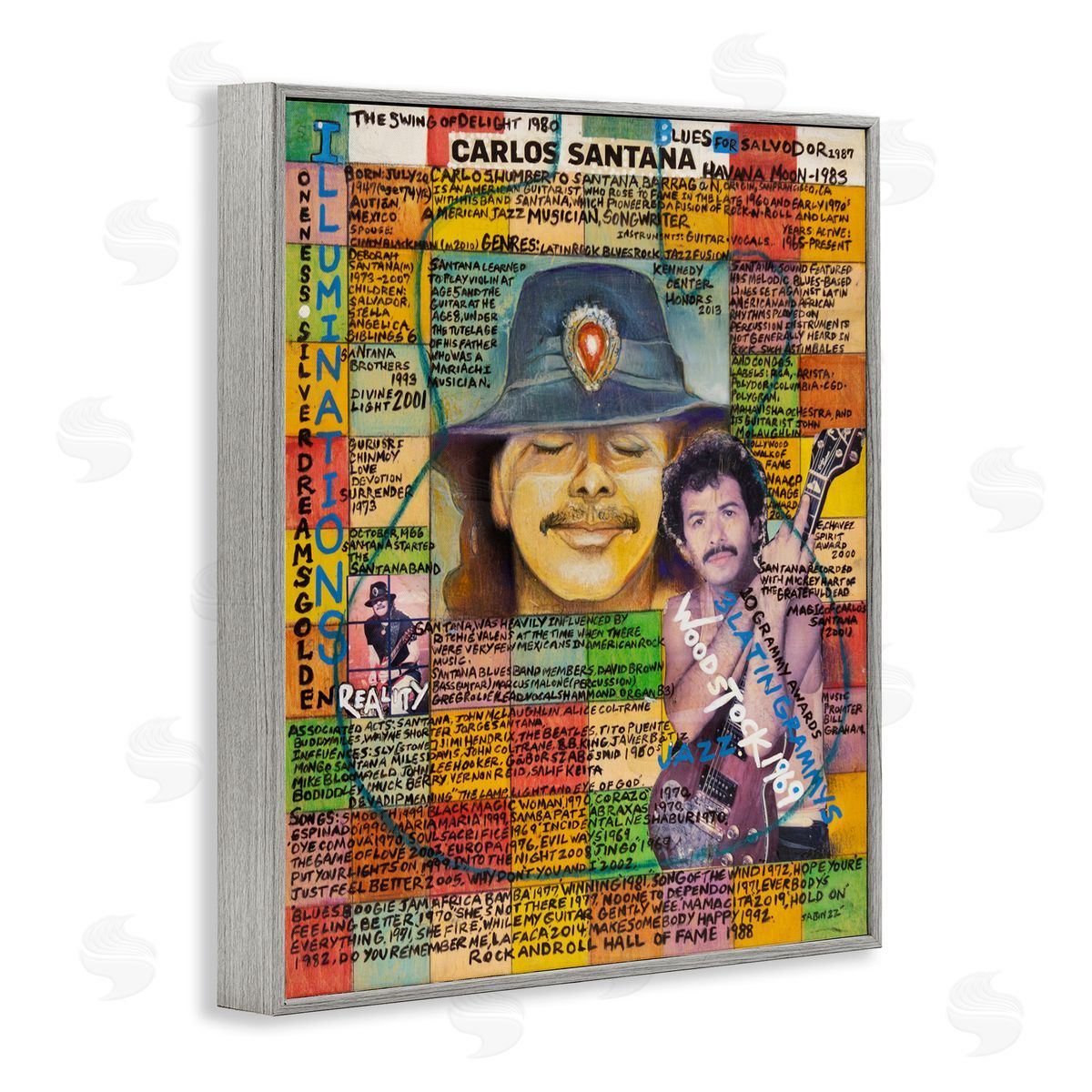 Sabin Carlos Santana Collage Gray Framed Giclee Wall Art Print