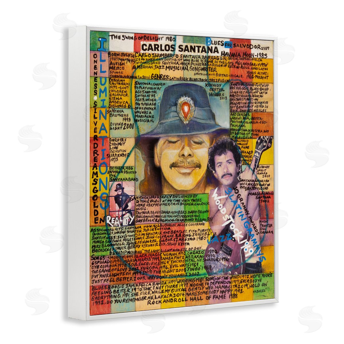 Sabin Carlos Santana Collage White Framed Giclee Wall Art Print