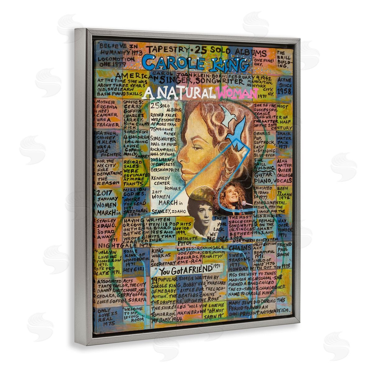Sabin Carole King Collage Gray Floating Frame Canvas Wall Art Print
