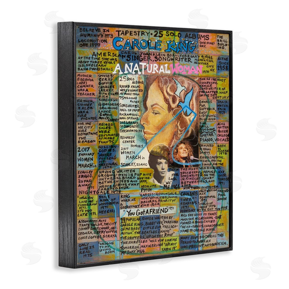 Sabin Carole King Collage Black Framed Giclee Wall Art Print