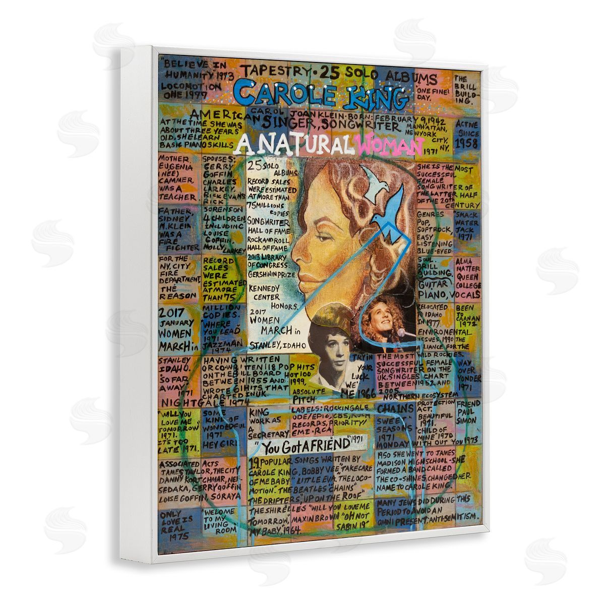 Sabin Carole King Collage White Framed Giclee Wall Art Print