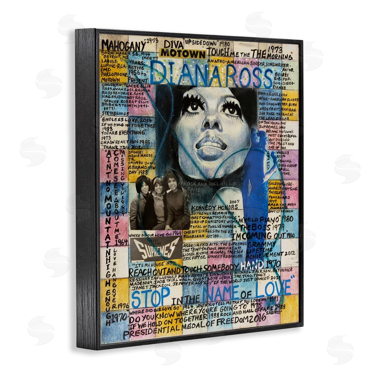 Sabin Diana Ross Collage Black Framed Giclee Wall Art Print