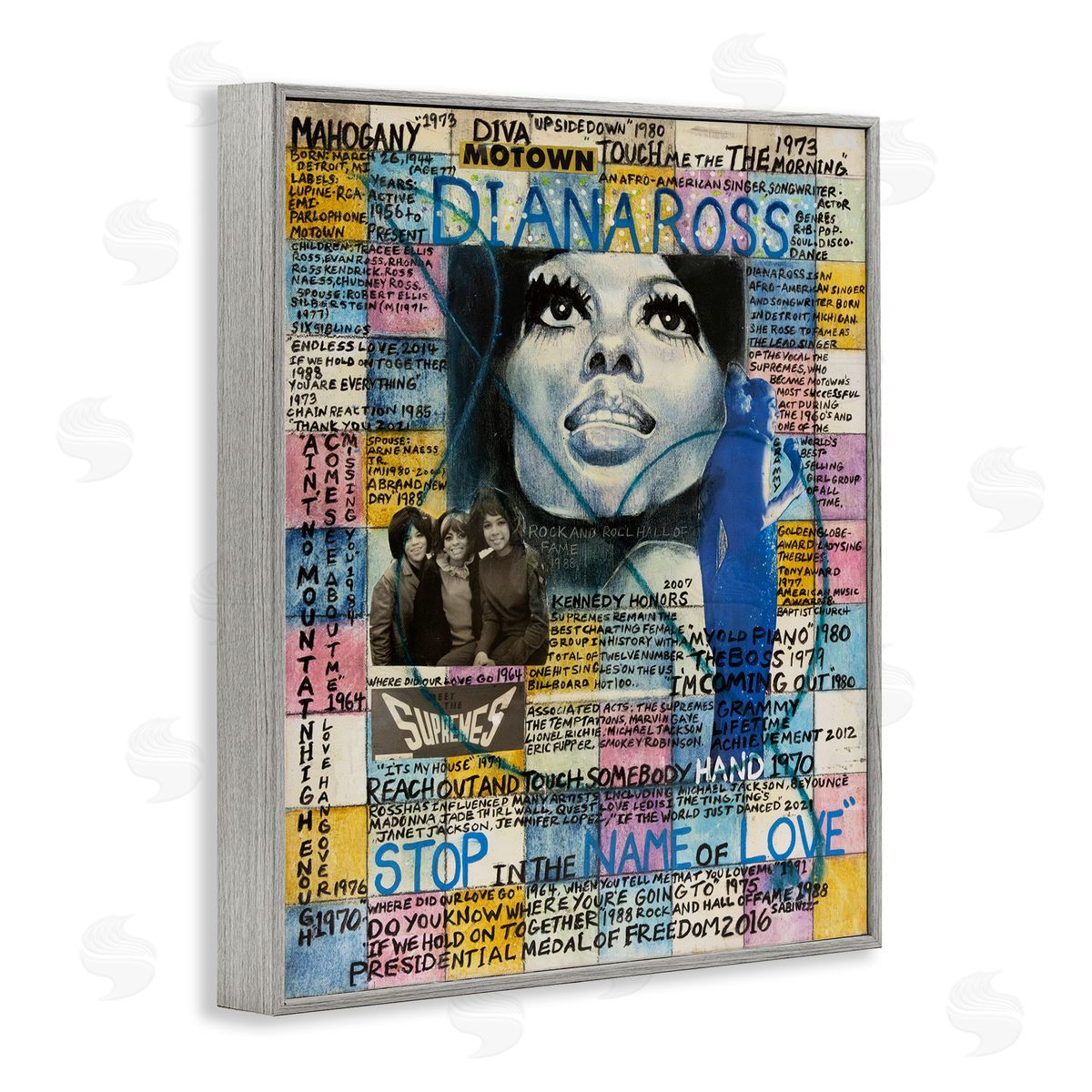 Sabin Diana Ross Collage Gray Framed Giclee Wall Art Print