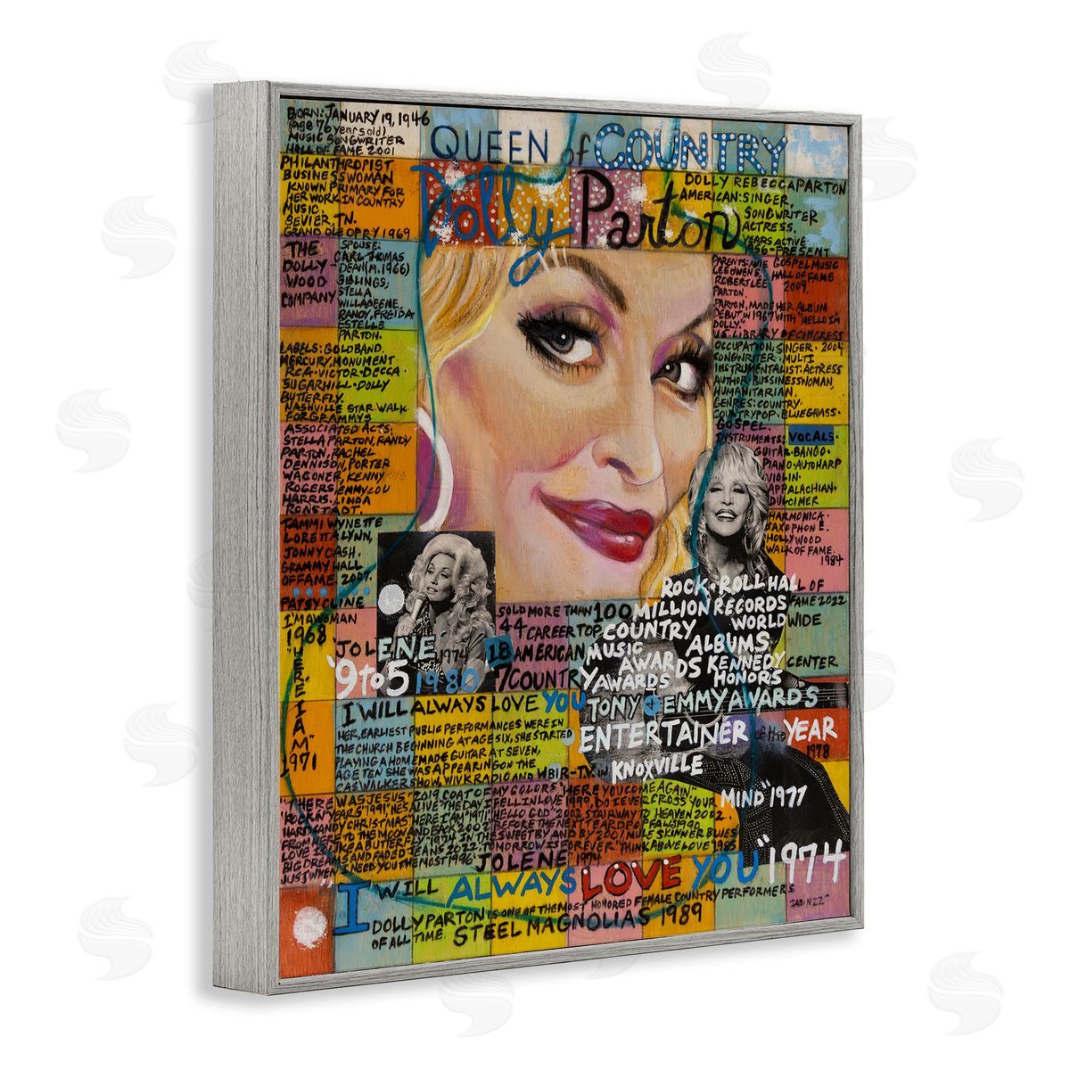 Sabin Dolly Parton Collage Gray Framed Giclee Wall Art Print
