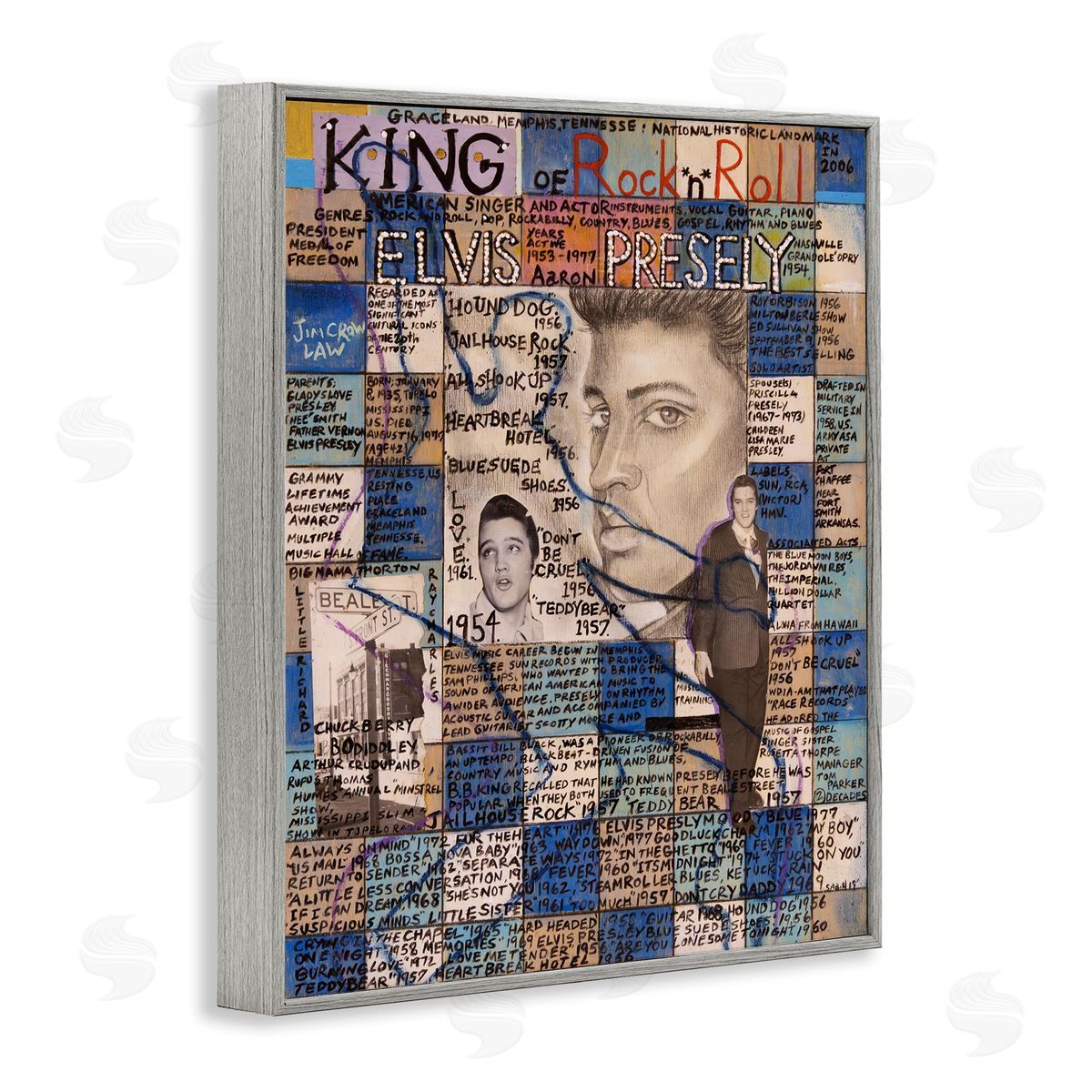 Sabin Elvis Presley Collage Gray Framed Giclee Wall Art Print