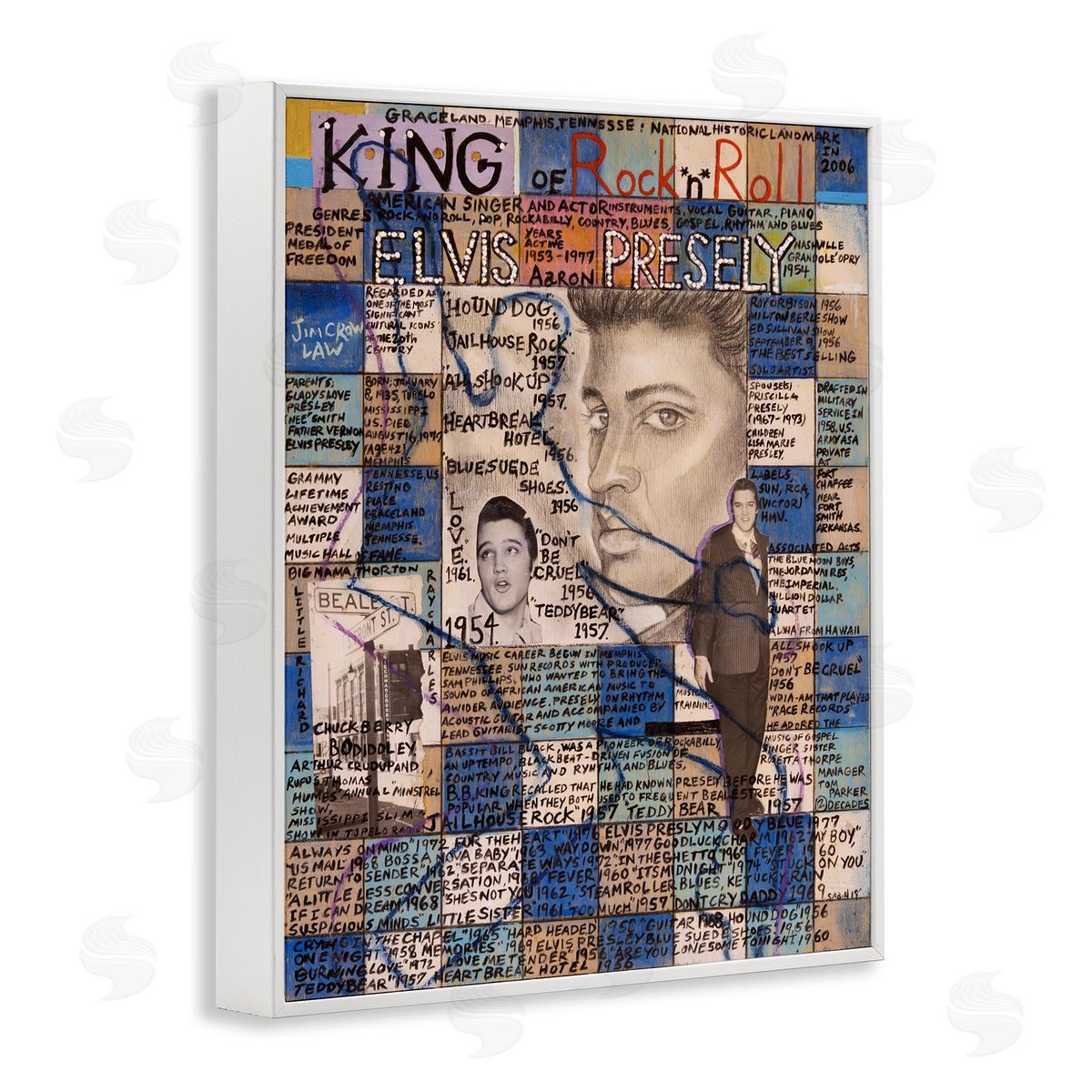 Sabin Elvis Presley Collage White Framed Giclee Wall Art Print