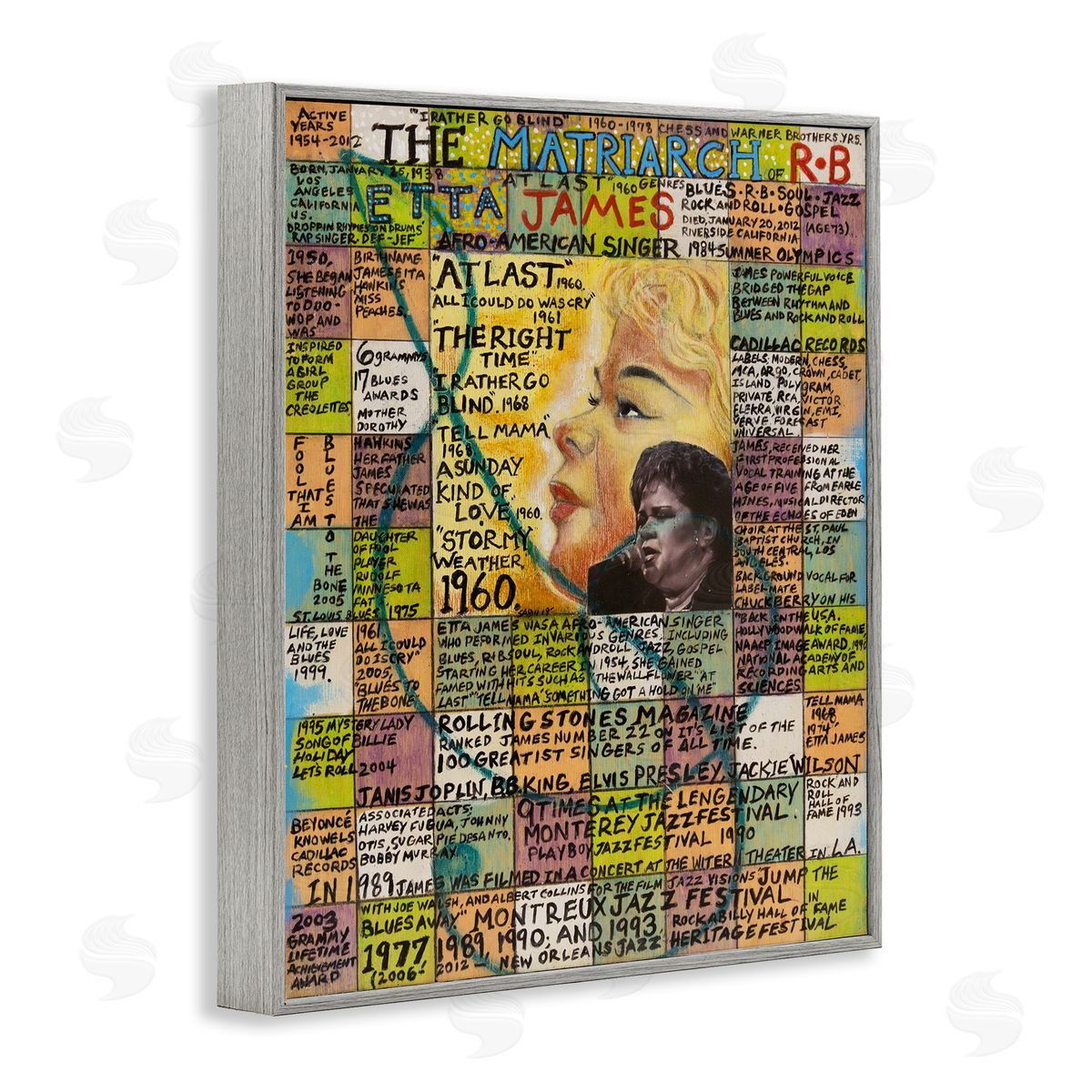 Sabin Etta James Collage Gray Framed Giclee Wall Art Print