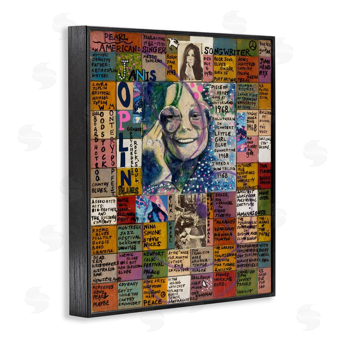 Sabin Janis Joplin Collage Black Framed Giclee Wall Art Print