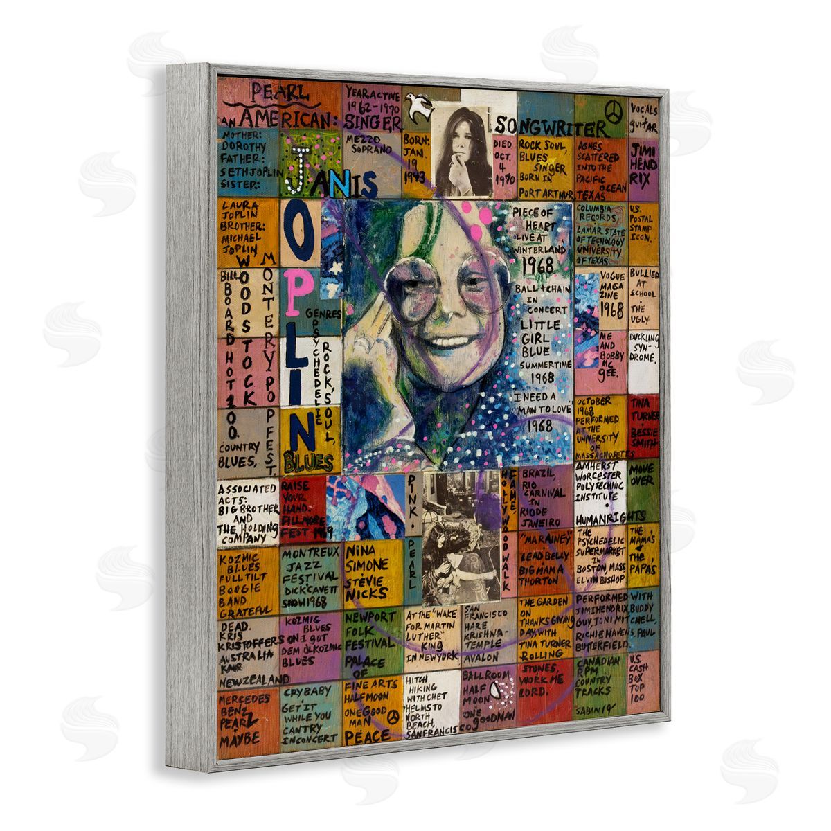 Sabin Janis Joplin Collage Gray Framed Giclee Wall Art Print