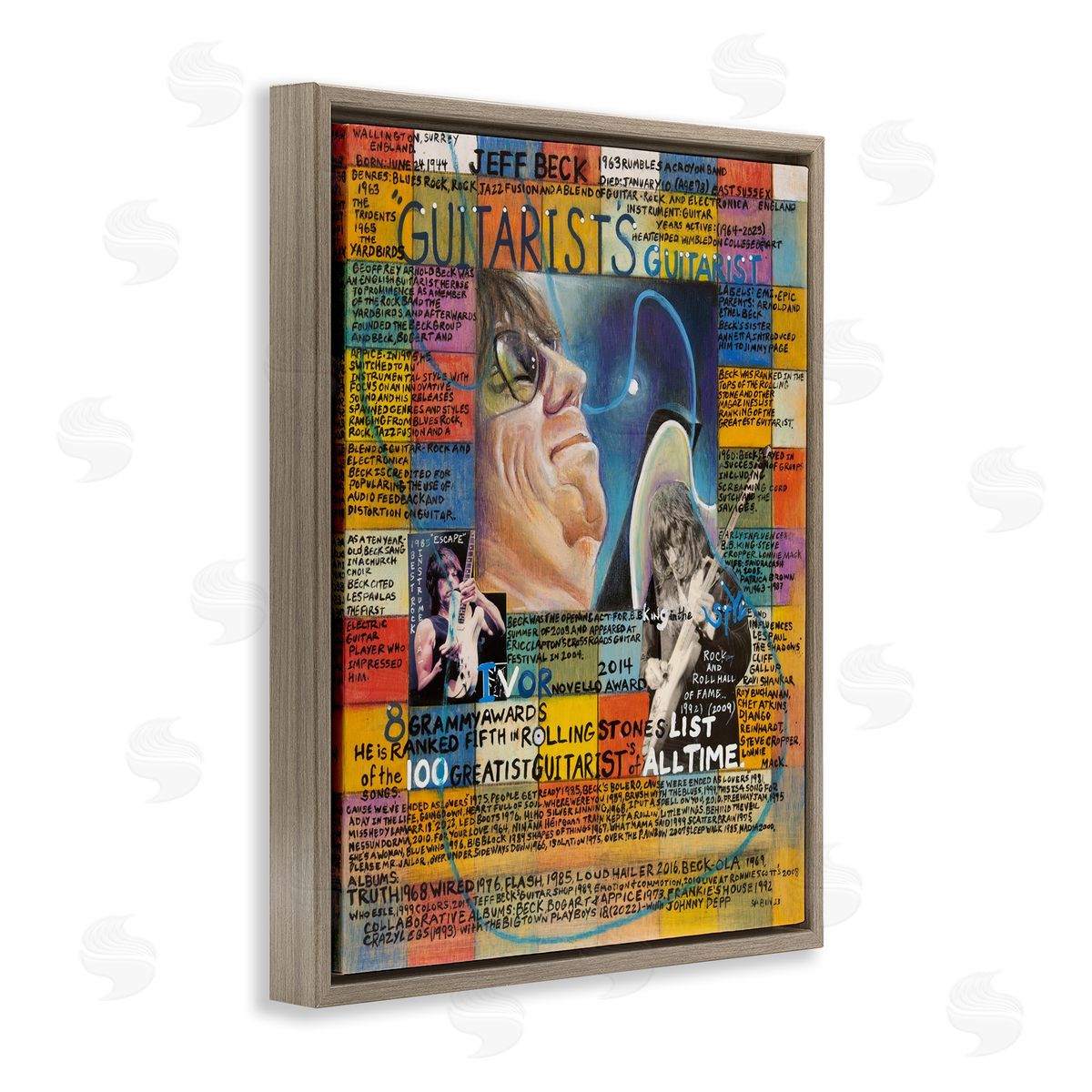 Sabin Jeff Beck Collage Brown Floating Frame Canvas Wall Art Print