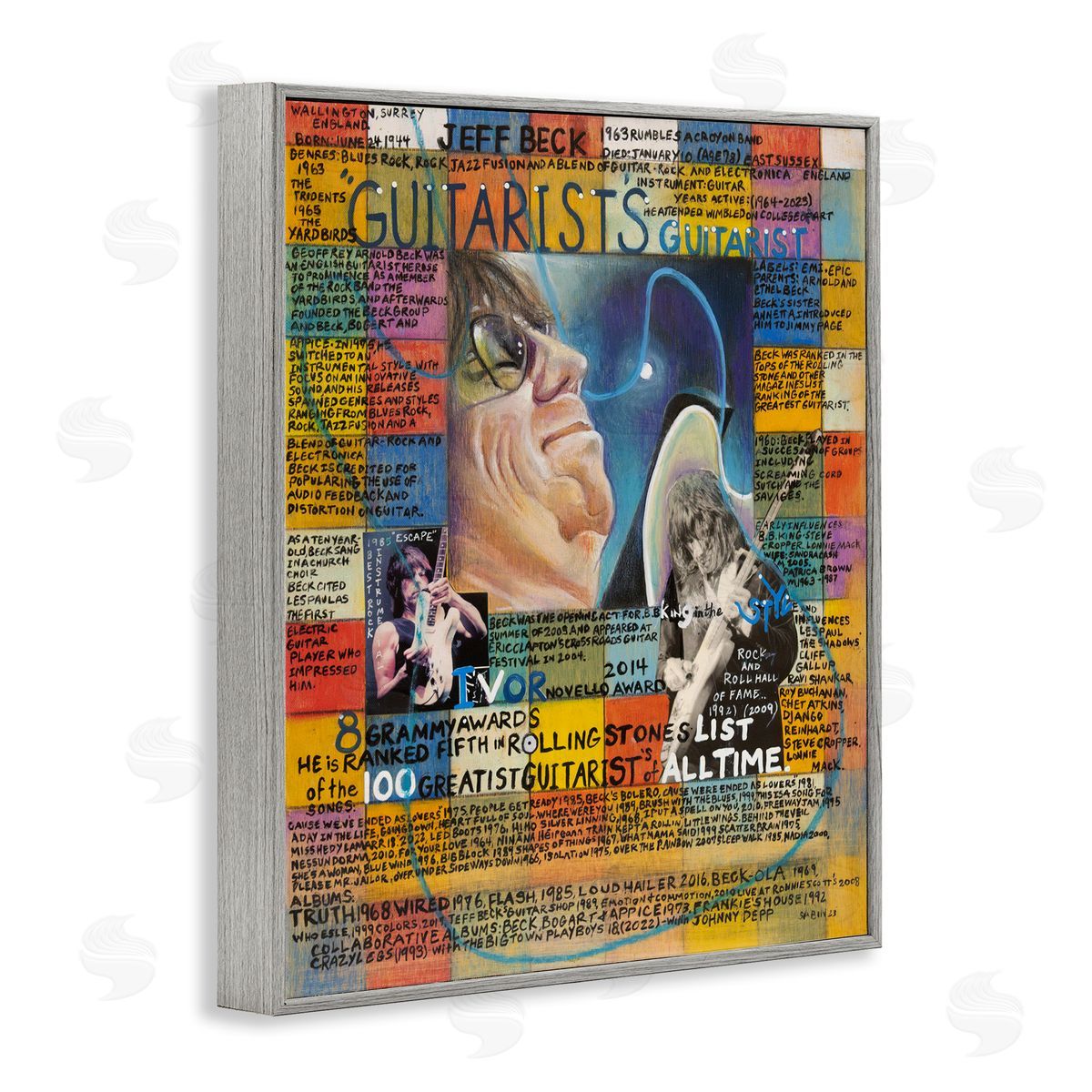 Sabin Jeff Beck Collage Gray Framed Giclee Wall Art Print
