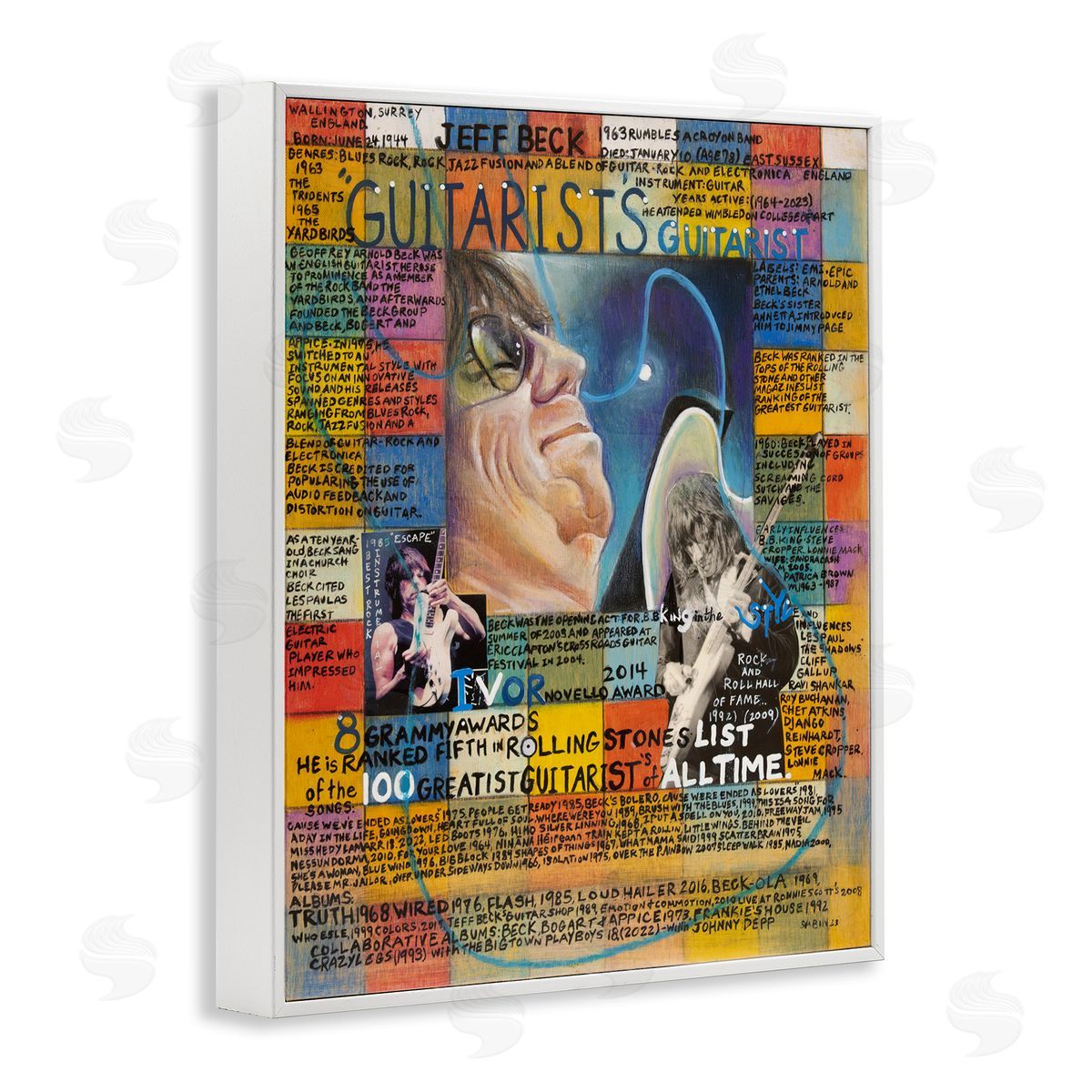 Sabin Jeff Beck Collage White Framed Giclee Wall Art Print