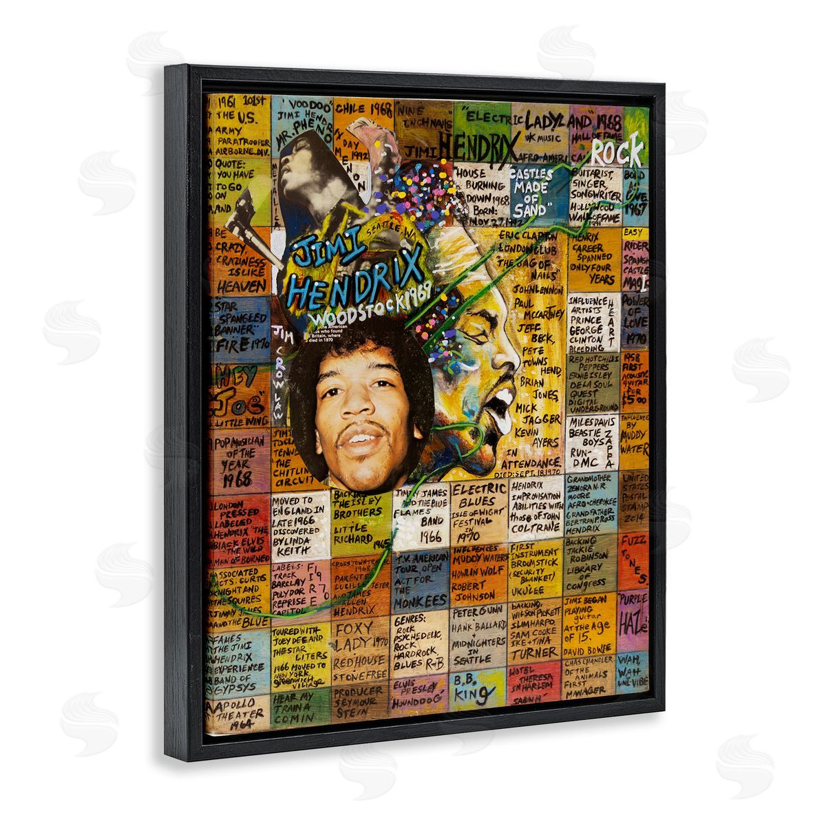Sabin Jimi Hendrix Collage Black Floating Frame Canvas Wall Art Print