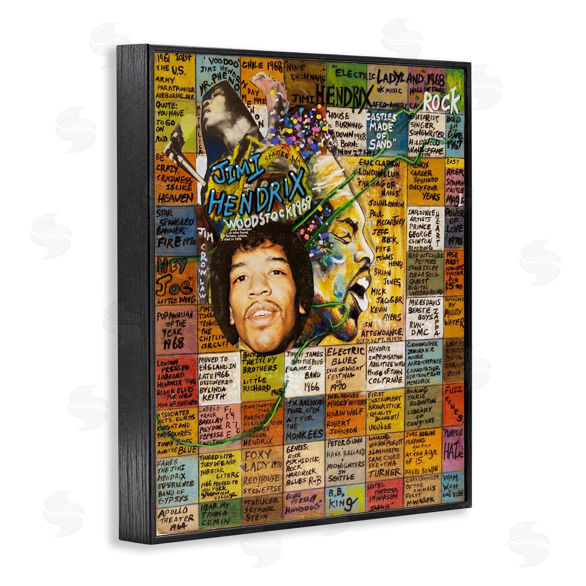 Sabin Jimi Hendrix Collage Black Framed Giclee Wall Art Print