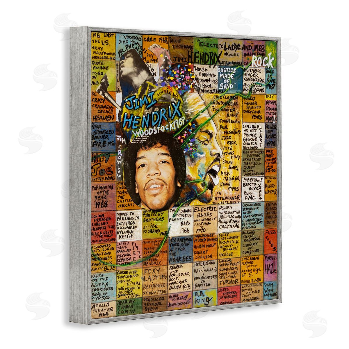 Sabin Jimi Hendrix Collage Gray Framed Giclee Wall Art Print