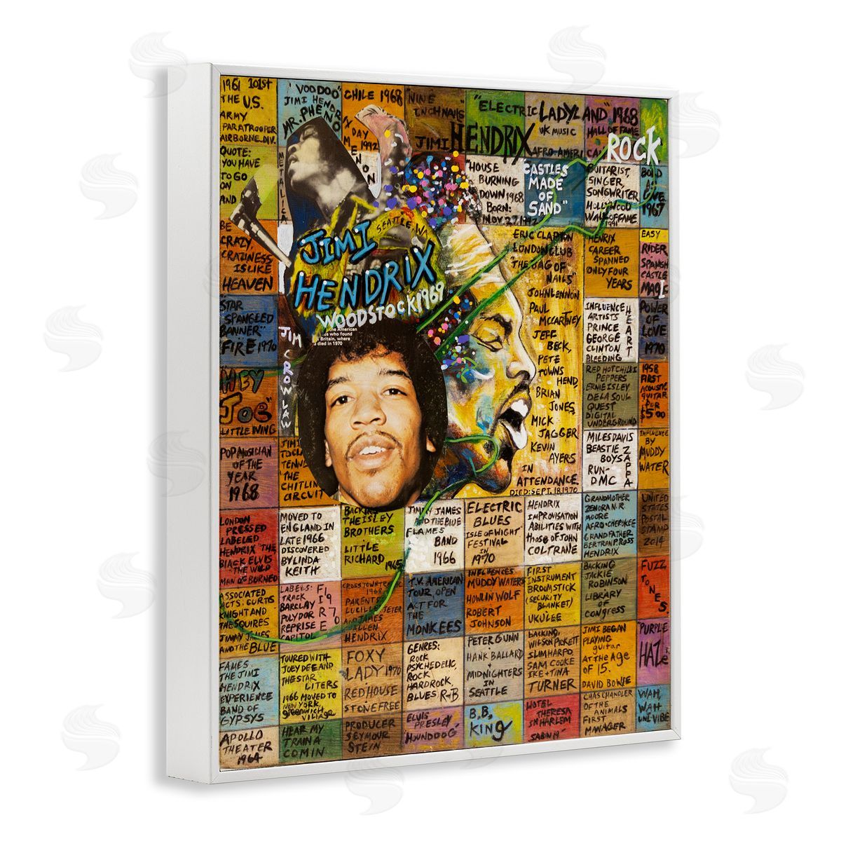 Sabin Jimi Hendrix Collage White Framed Giclee Wall Art Print
