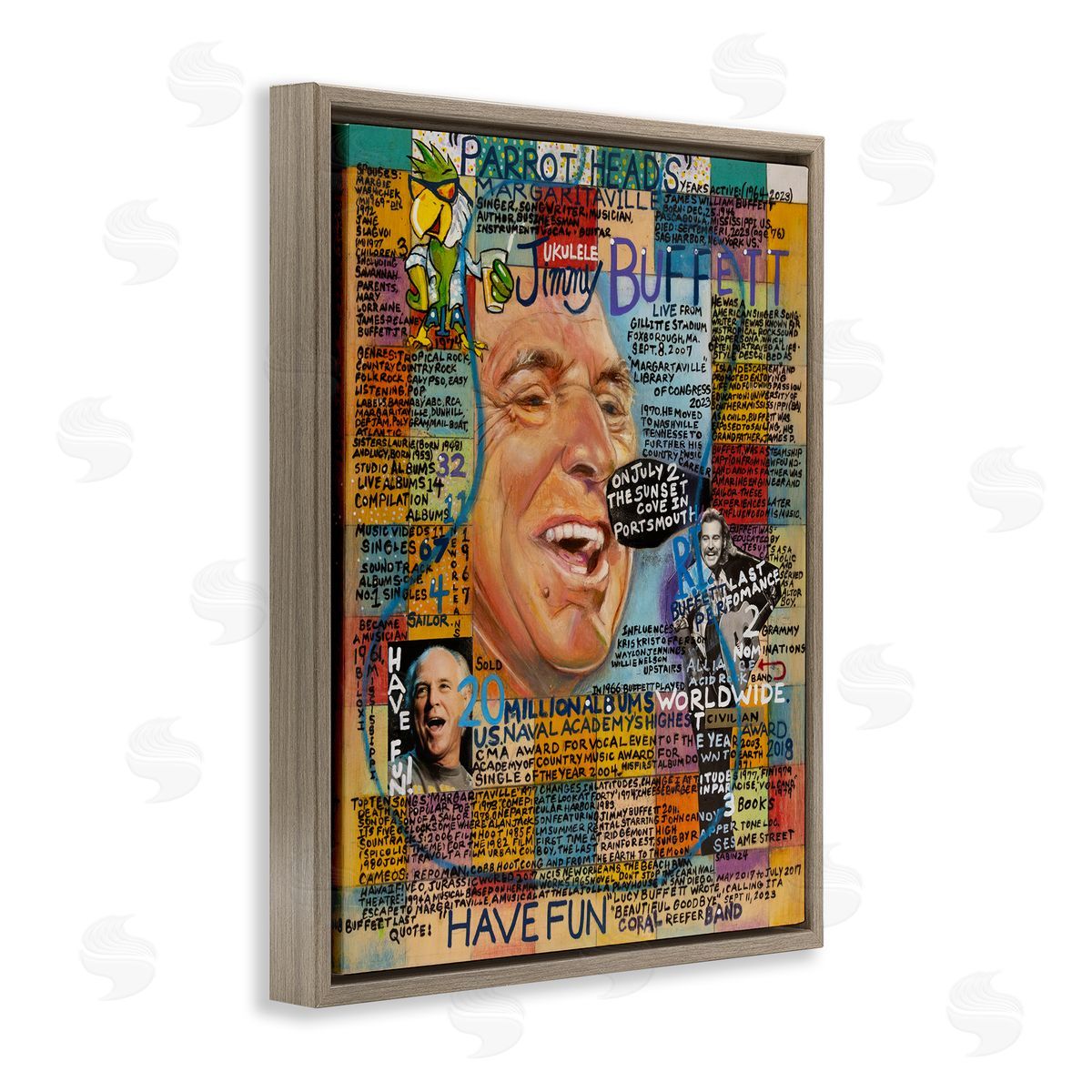 Sabin Jimmy Buffet Collage Brown Floating Frame Canvas Wall Art Print