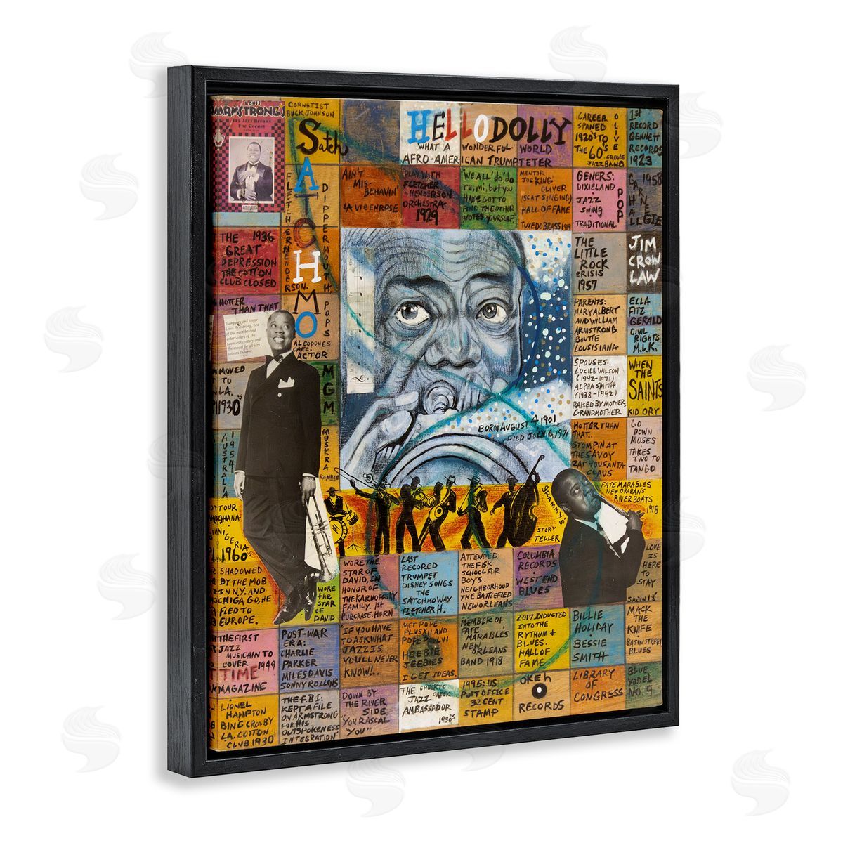 Sabin Louis Armstrong Collage Black Floating Frame Canvas Wall Art Print