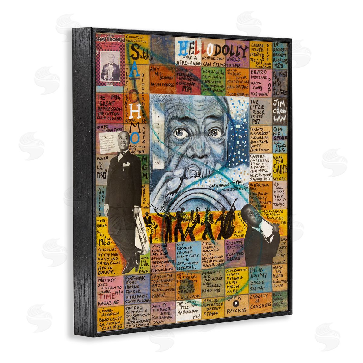 Sabin Louis Armstrong Collage Black Framed Giclee Wall Art Print