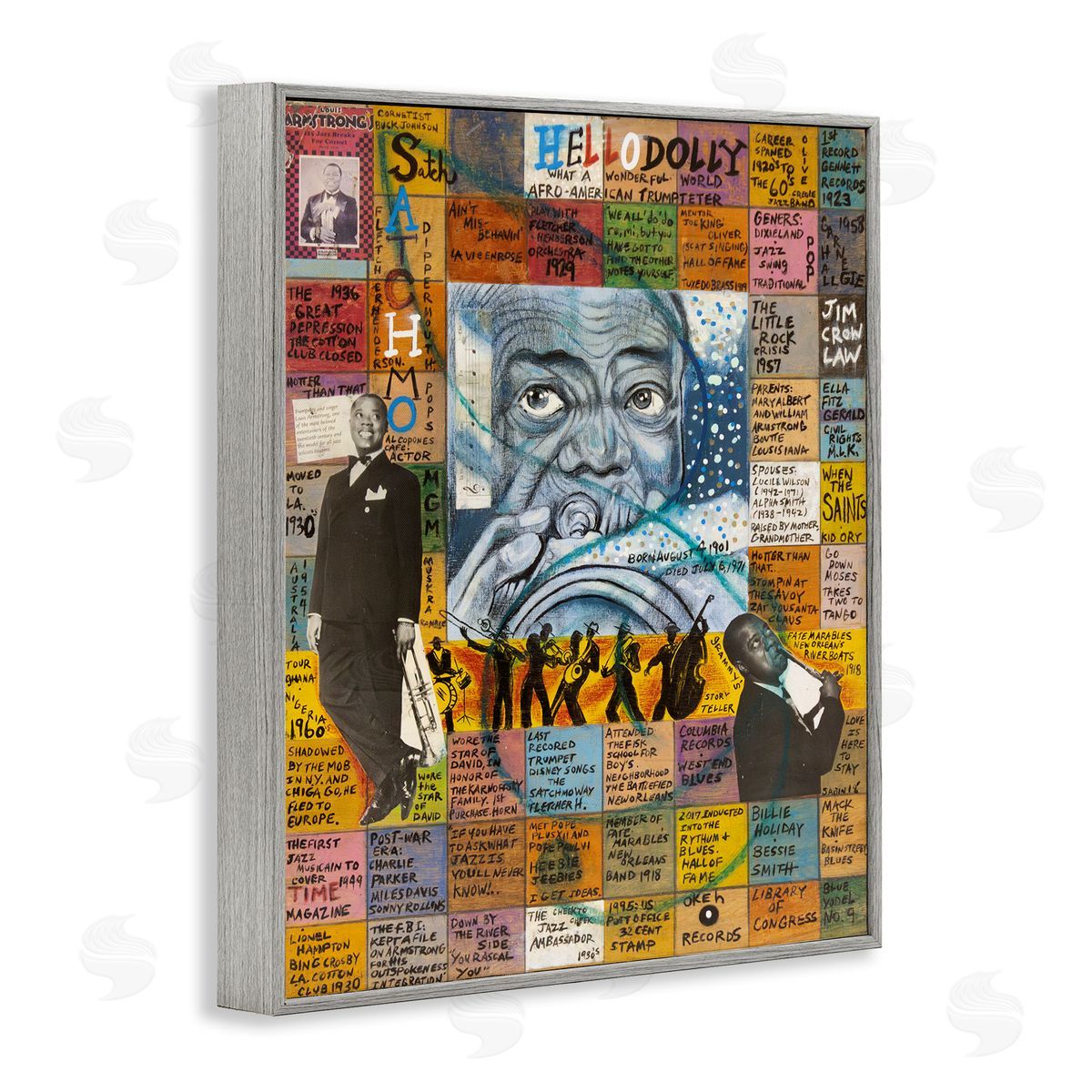 Sabin Louis Armstrong Collage Gray Framed Giclee Wall Art Print