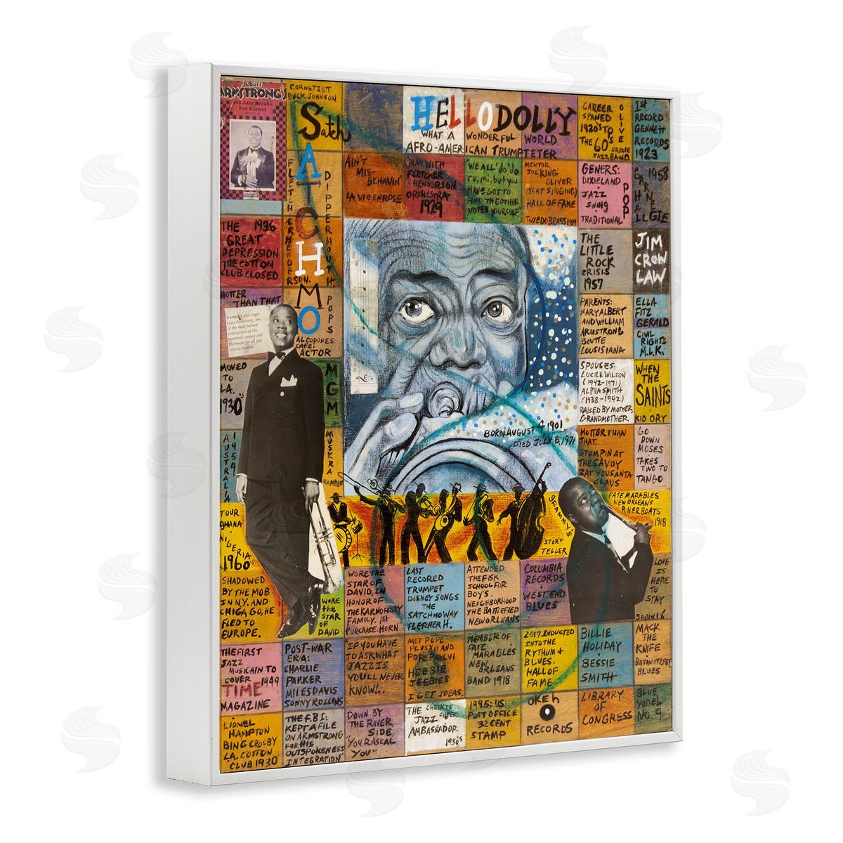 Sabin Louis Armstrong Collage White Framed Giclee Wall Art Print