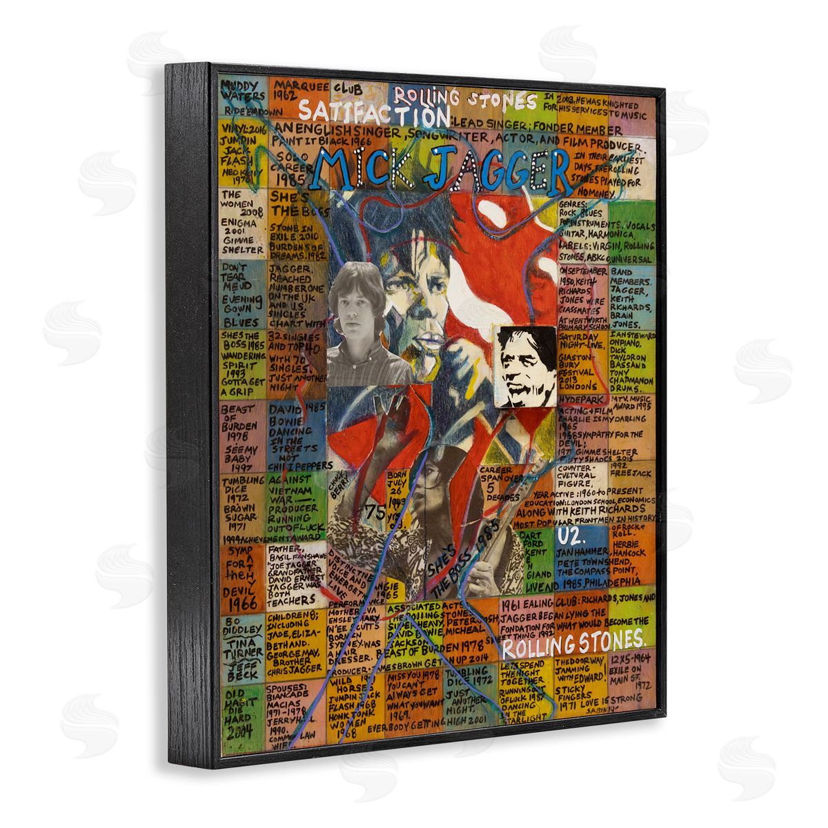Sabin Mick Jagger Collage Black Framed Giclee Wall Art Print
