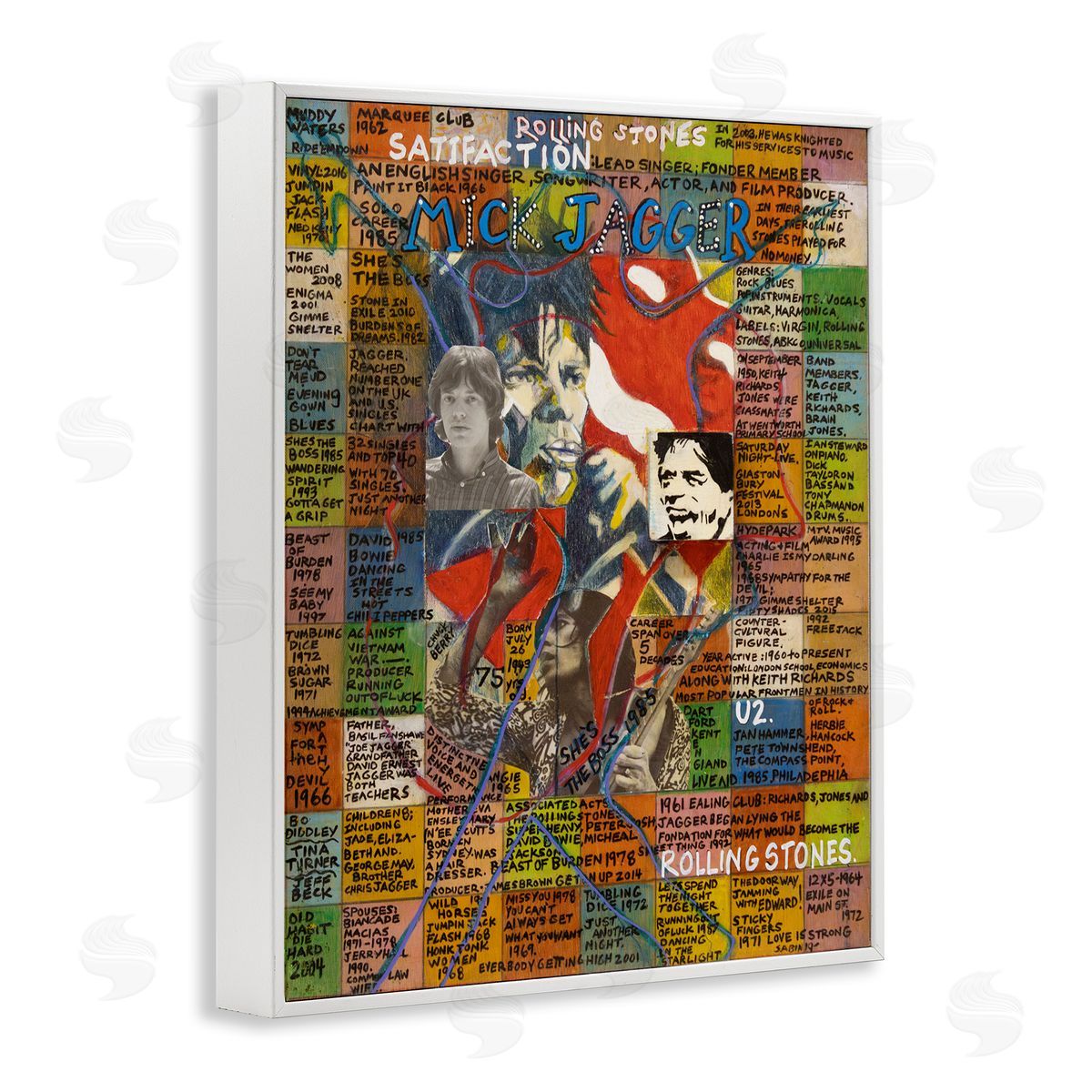 Sabin Mick Jagger Collage White Framed Giclee Wall Art Print