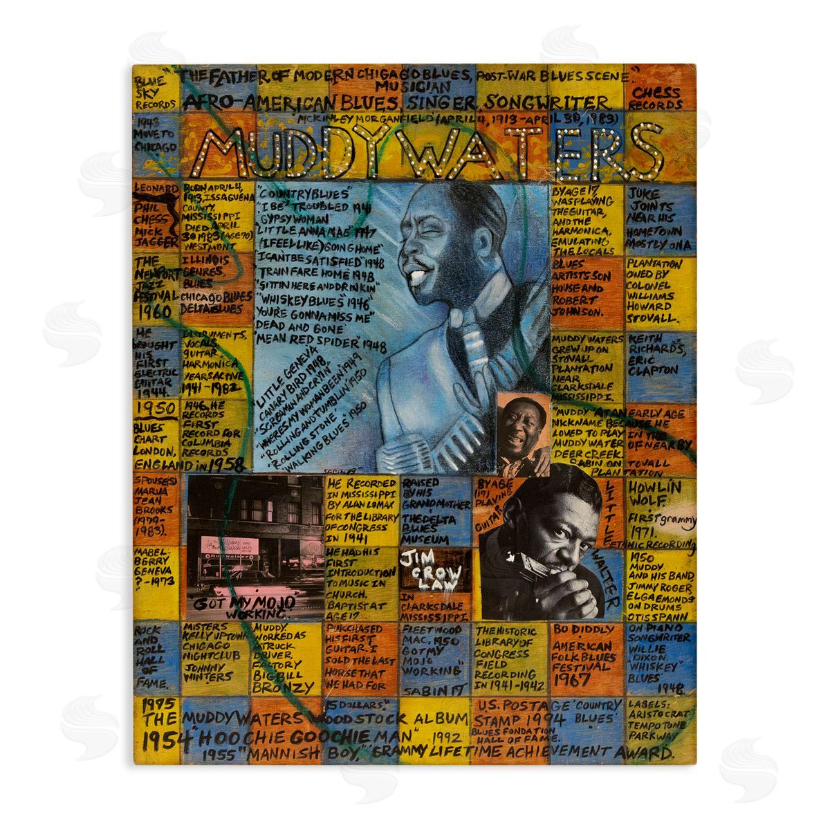 Sabin Muddy Waters Collage Canvas Wall Art Print