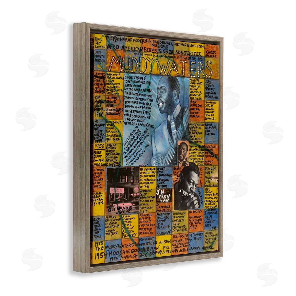 Sabin Muddy Waters Collage Brown Floating Frame Canvas Wall Art Print