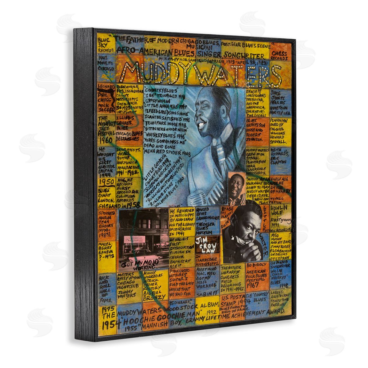 Sabin Muddy Waters Collage Black Framed Giclee Wall Art Print