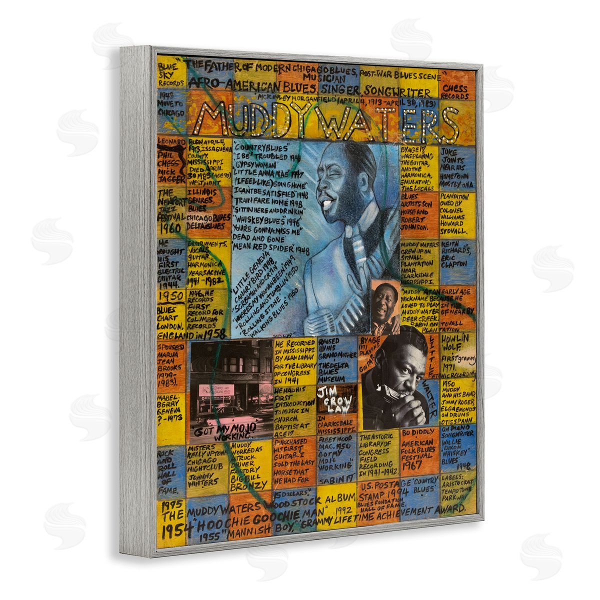 Sabin Muddy Waters Collage Gray Framed Giclee Wall Art Print