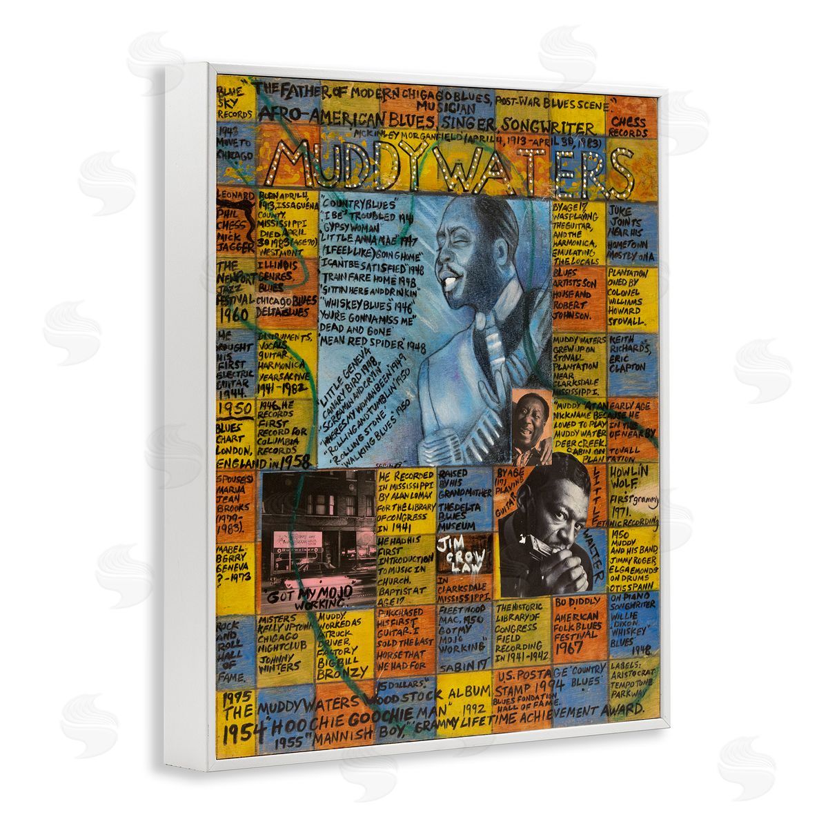 Sabin Muddy Waters Collage White Framed Giclee Wall Art Print