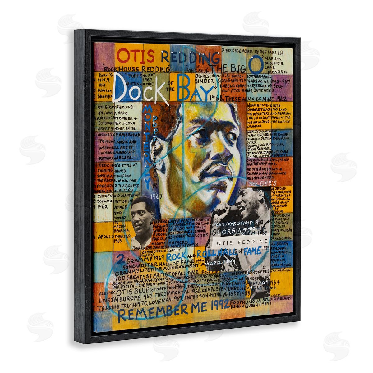Sabin Otis Redding Collage Black Floating Frame Canvas Wall Art Print