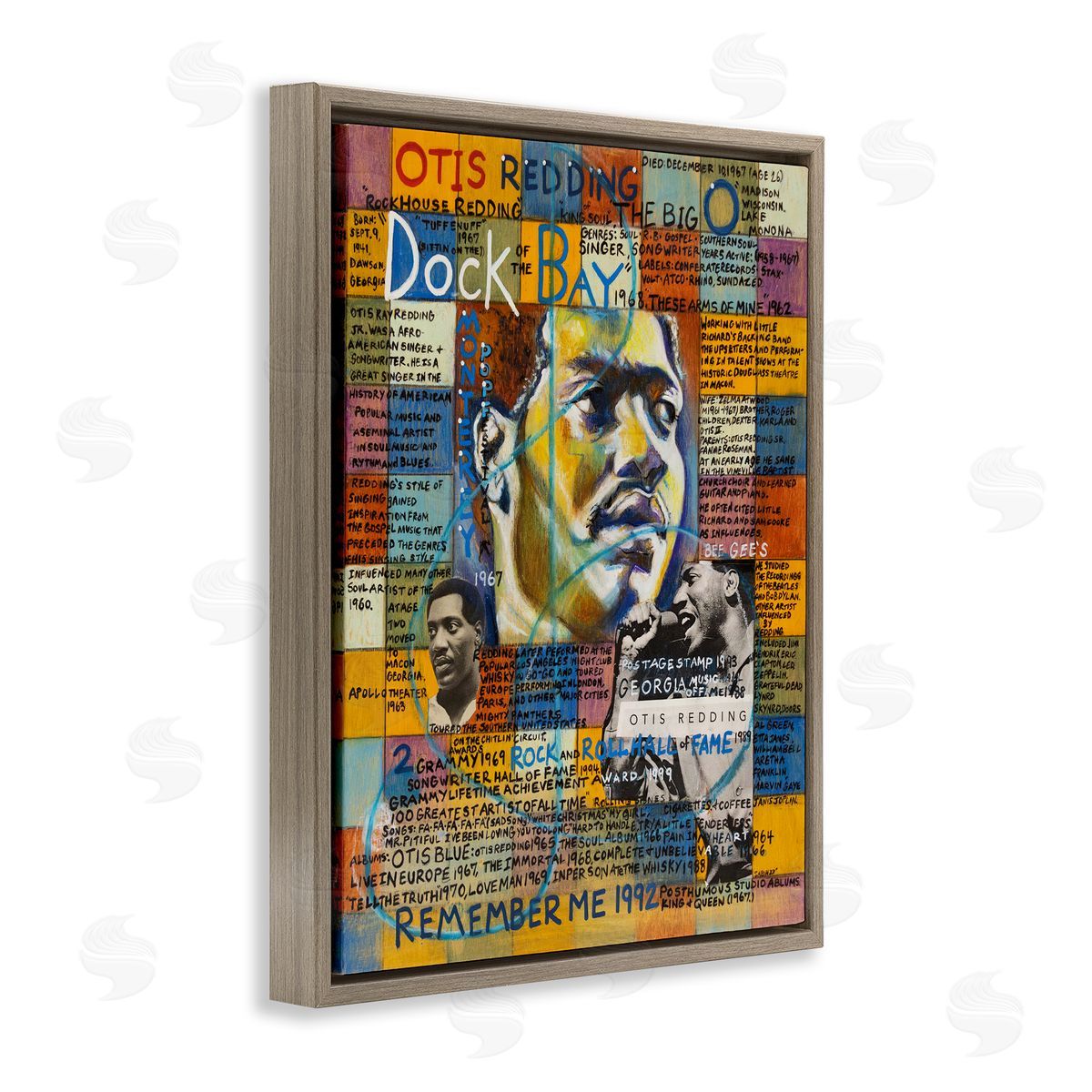 Sabin Otis Redding Collage Brown Floating Frame Canvas Wall Art Print