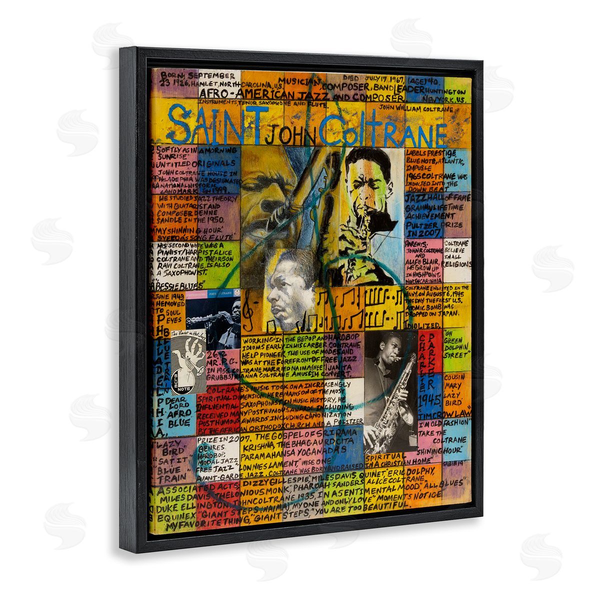 Sabin Saint John Coltrane Collage Black Floating Frame Canvas Wall Art Print
