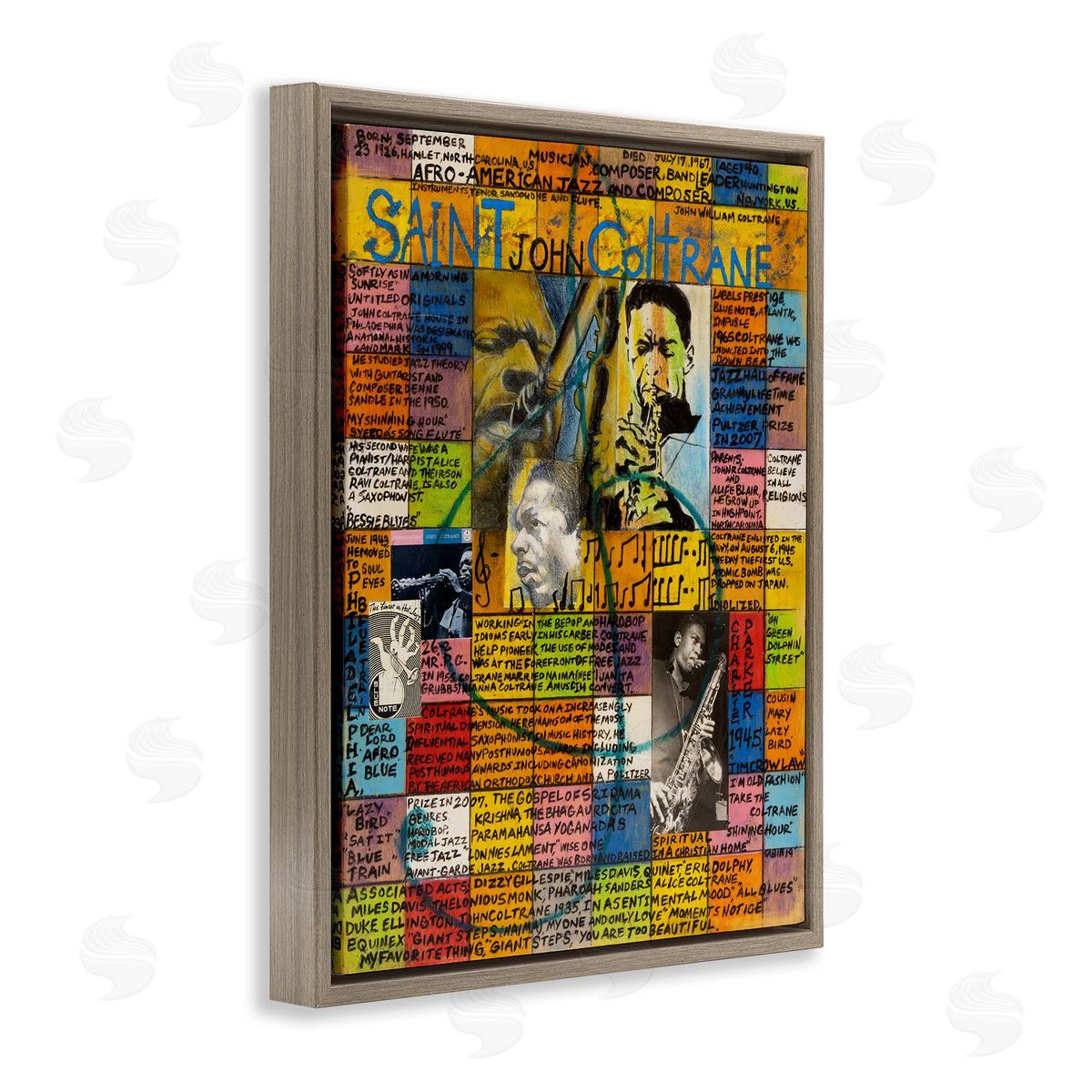 Sabin Saint John Coltrane Collage Brown Floating Frame Canvas Wall Art Print