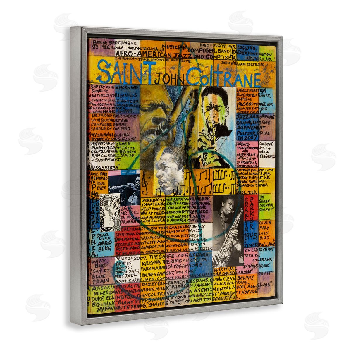 Sabin Saint John Coltrane Collage Gray Floating Frame Canvas Wall Art Print