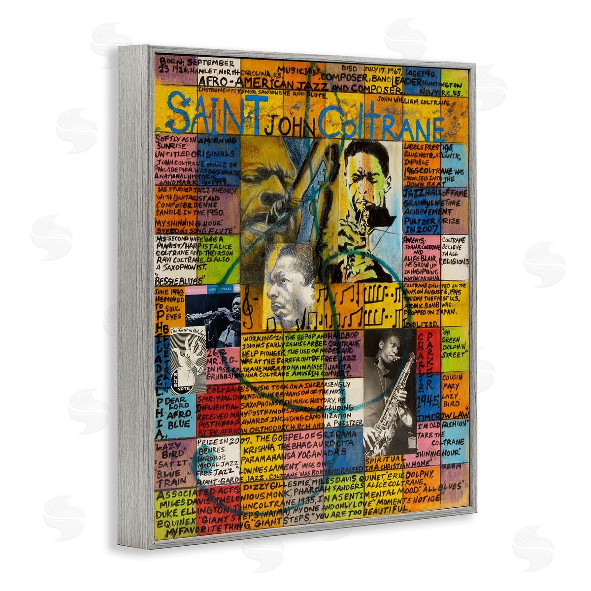 Sabin Saint John Coltrane Collage Gray Framed Giclee Wall Art Print