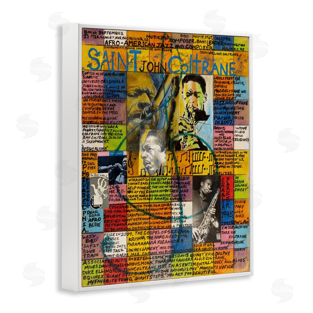 Sabin Saint John Coltrane Collage White Framed Giclee Wall Art Print