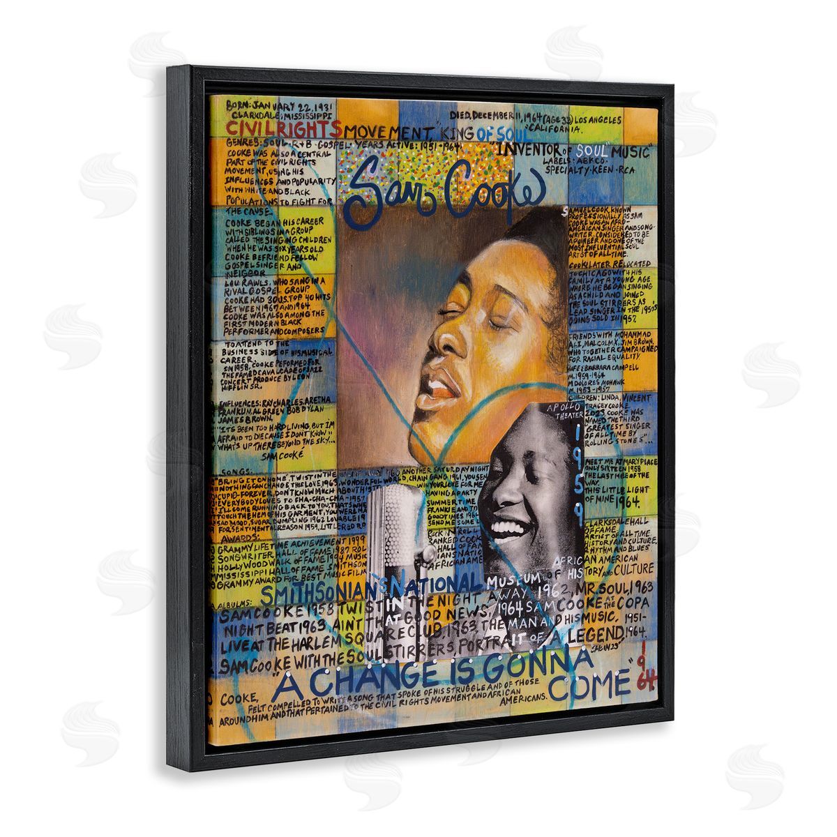 Sabin Sam Cooke Collage Black Floating Frame Canvas Wall Art Print