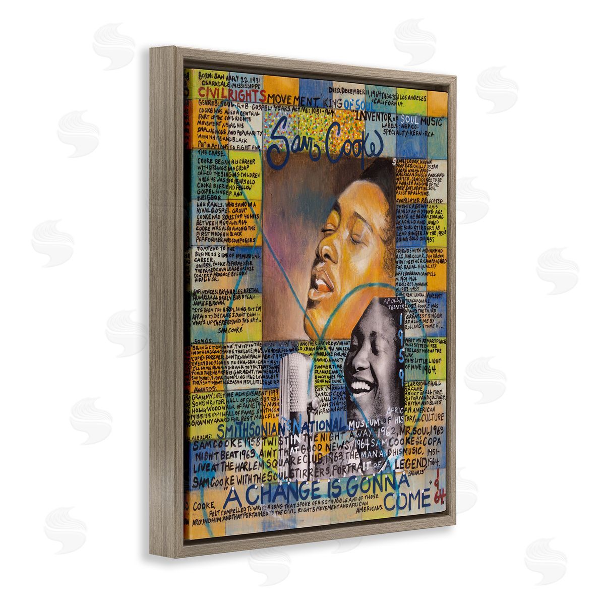 Sabin Sam Cooke Collage Brown Floating Frame Canvas Wall Art Print