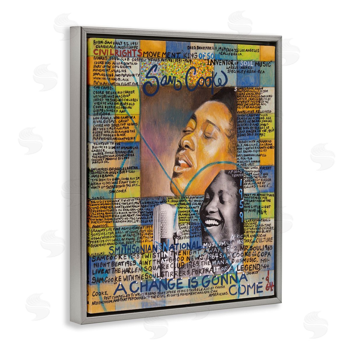 Sabin Sam Cooke Collage Gray Floating Frame Canvas Wall Art Print