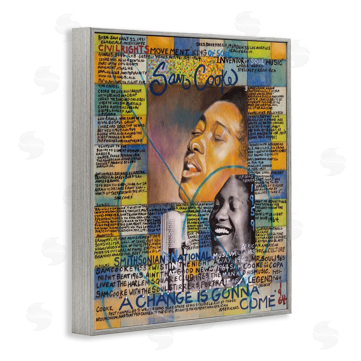Sabin Sam Cooke Collage Gray Framed Giclee Wall Art Print