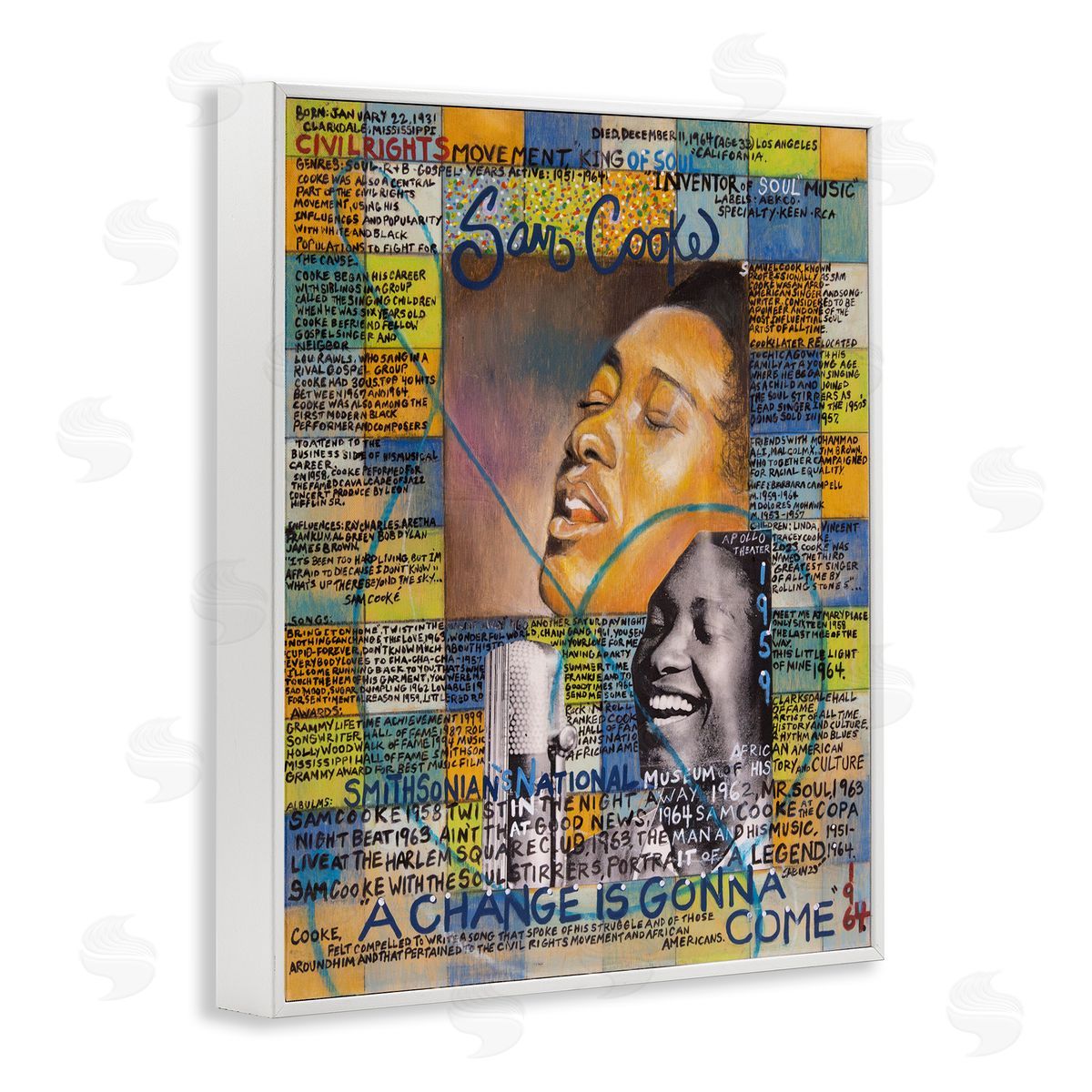 Sabin Sam Cooke Collage White Framed Giclee Wall Art Print